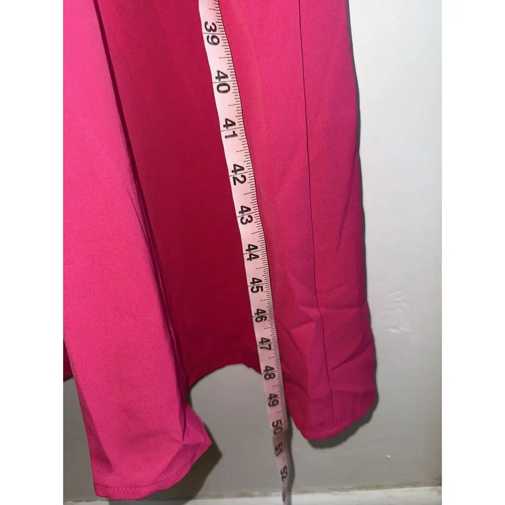 Hot Pink V-Neck Faux Wrap Maxi Dress Smocked Waist XL - Picture 4 of 7